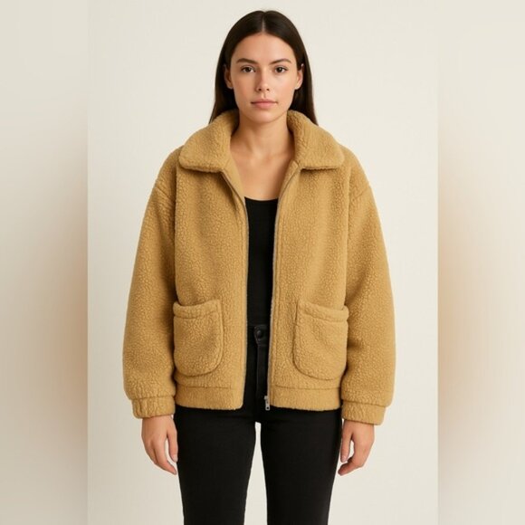 I.AM.GIA Teddy Sherpa Zip-Up Jacket in Camel (Size XS) - Picture 1 of 8
